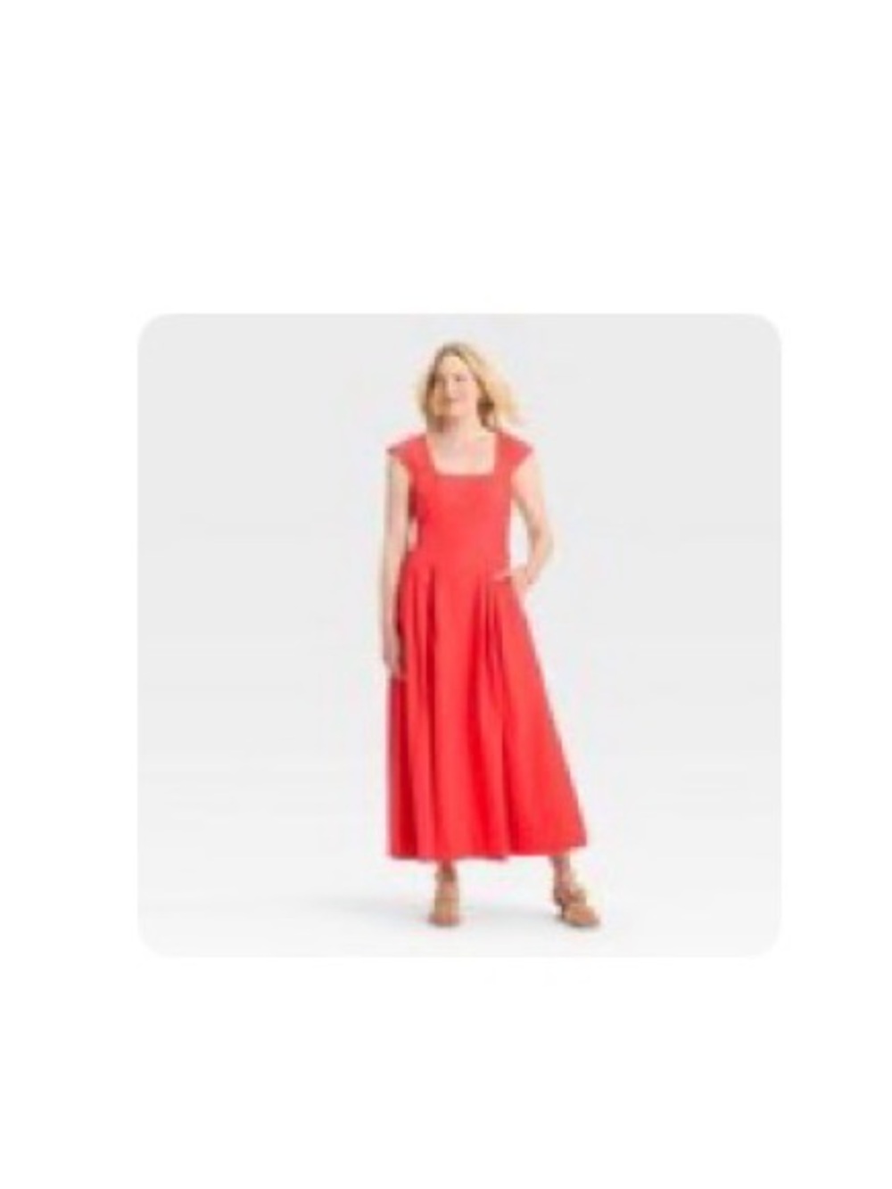 Poplin midi dress. Coral color.